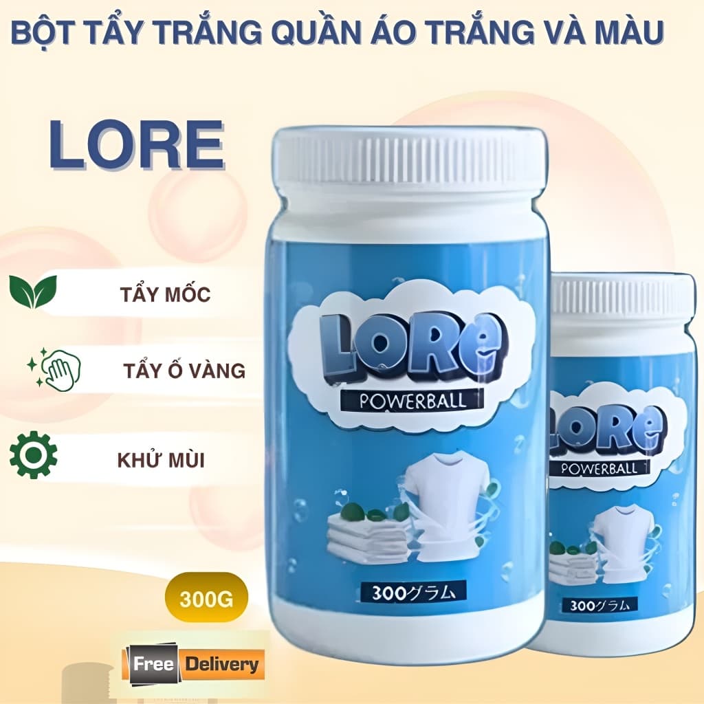 Bột Tẩy Trắng Quần Áo LORE 300G Chính Hãng – Tẩy Ố Vàng, Làm Sáng Quần Áo Nhanh