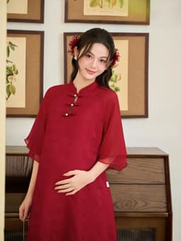 [SALE TẾT] LYMMOM - Áo Dài Bầu Thiết Kế , Áo Dài Cách Tân Triết Mộc Miên Gấm Hồ Điệp Cao Cấp - VB161 3
