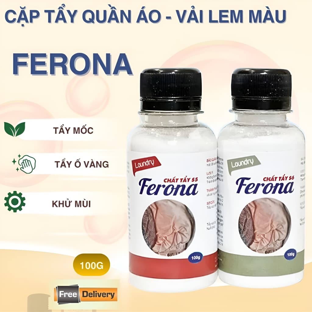 Cặp Tẩy Lem Màu Quần Áo 𝗙𝗲𝗿𝗼𝗻𝗮 200g – Khử Loang Màu, Tẩy Ám Màu Nhanh