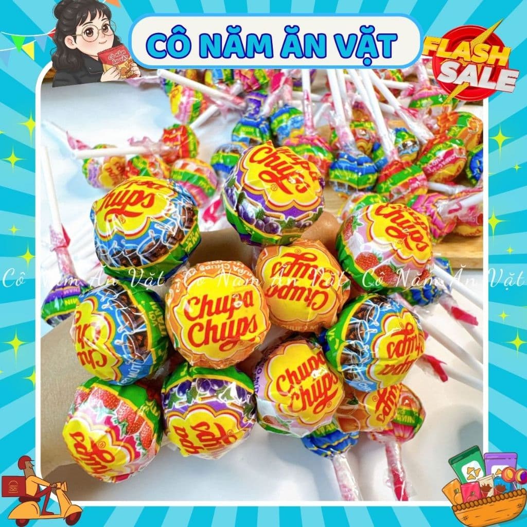 Combo Kẹo mút Chupa Chups hương hỗn hợp với vitamin C, Đồ ăn vặt