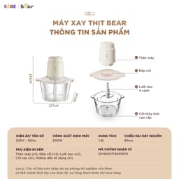 Máy Xay Thịt Bear CH-5H03E33, Công Suất 300w - Dung Tích 1.8Lit, Xay Thịt, Cá, Hạt Khô Đa Năng, Hàng Chính Hãng 5
