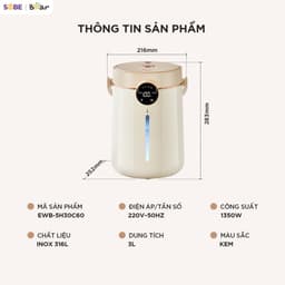 Bình Thủy Điện Bear EWB-5H30C60, 3Lit - 1350w Đun Sôi Khử Clo Siêu Nhanh Giữ Nhiệt Tốt, Hàng Chính Hãng 8