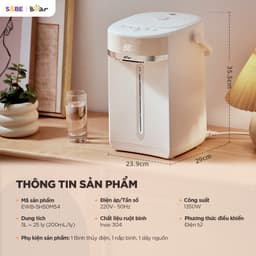 Bình Thủy Điện Bear EWB-5H50M54, 5Lit - 1250w, 11 Mức Nhiệt Đun Sôi Nhanh Giữ Nhiệt Có Đèn Báo, Bảo hành 18 Tháng 8