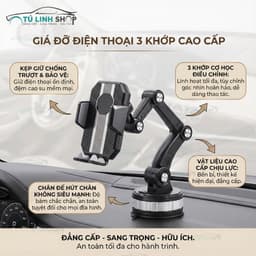 Giá đỡ điện thoại 3 khớp gắn taplo, kính ô tô hoặc bàn làm việc, chống rung, siêu chắc 3
