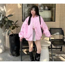 Áo khoác gió bomber 2 lớp tay nhún in chữ lưng dáng rộng ulzzang trẻ trung 4