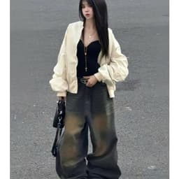 Áo khoác gió bomber 2 lớp tay nhún in chữ lưng dáng rộng ulzzang trẻ trung 6