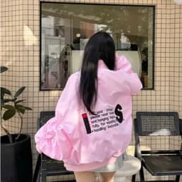 Áo khoác gió bomber 2 lớp tay nhún in chữ lưng dáng rộng ulzzang trẻ trung 3