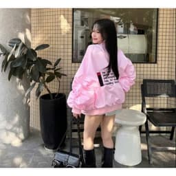 Áo khoác gió bomber 2 lớp tay nhún in chữ lưng dáng rộng ulzzang trẻ trung 5