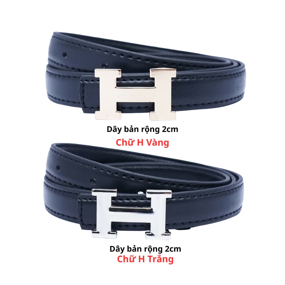 Thắt lưng nữ bản rộng 2cm may cạnh, dây nịt nữ chữ H, chữ G thời trang N2C2F