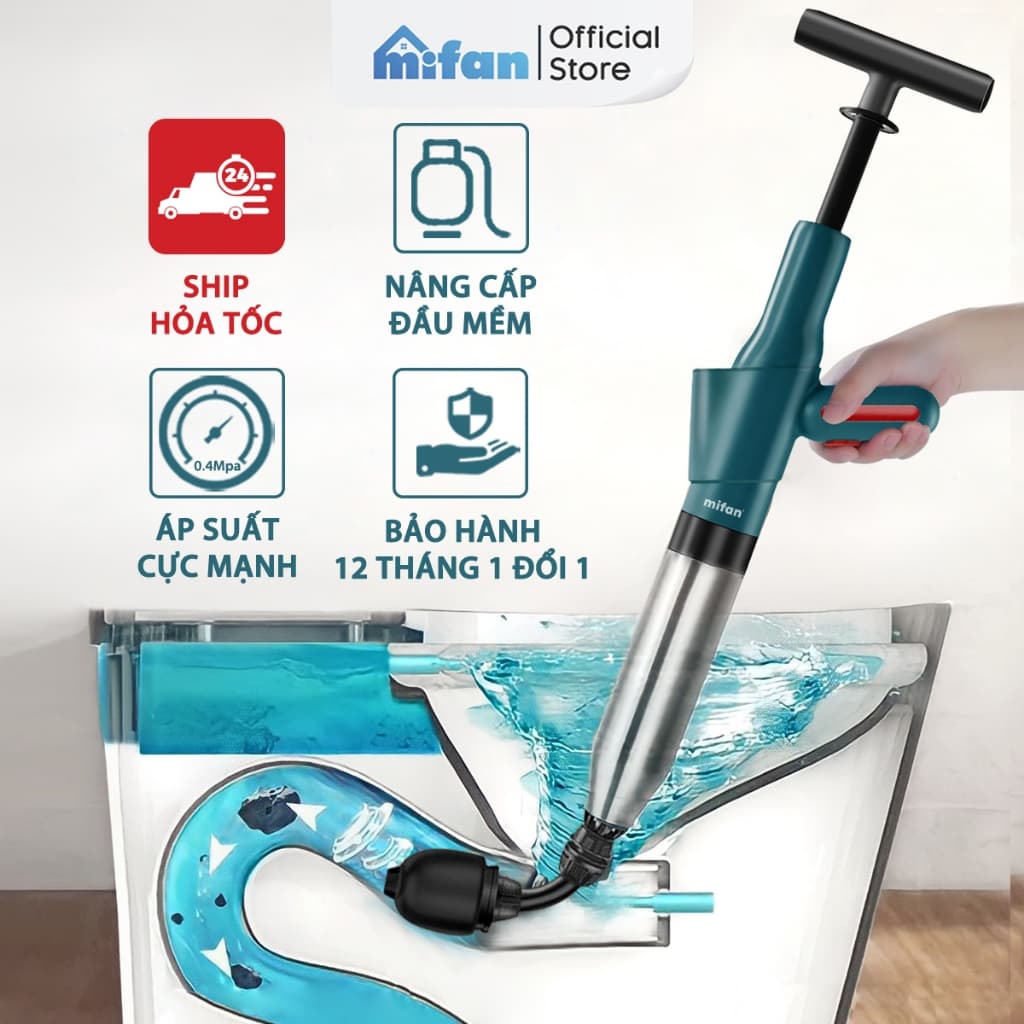 "Súng Thông Tắc Bồn Cầu & Chậu Rửa Mới MIFAN - Khí Nén AGT 8kg, Nhựa ABS Cao Cấp"