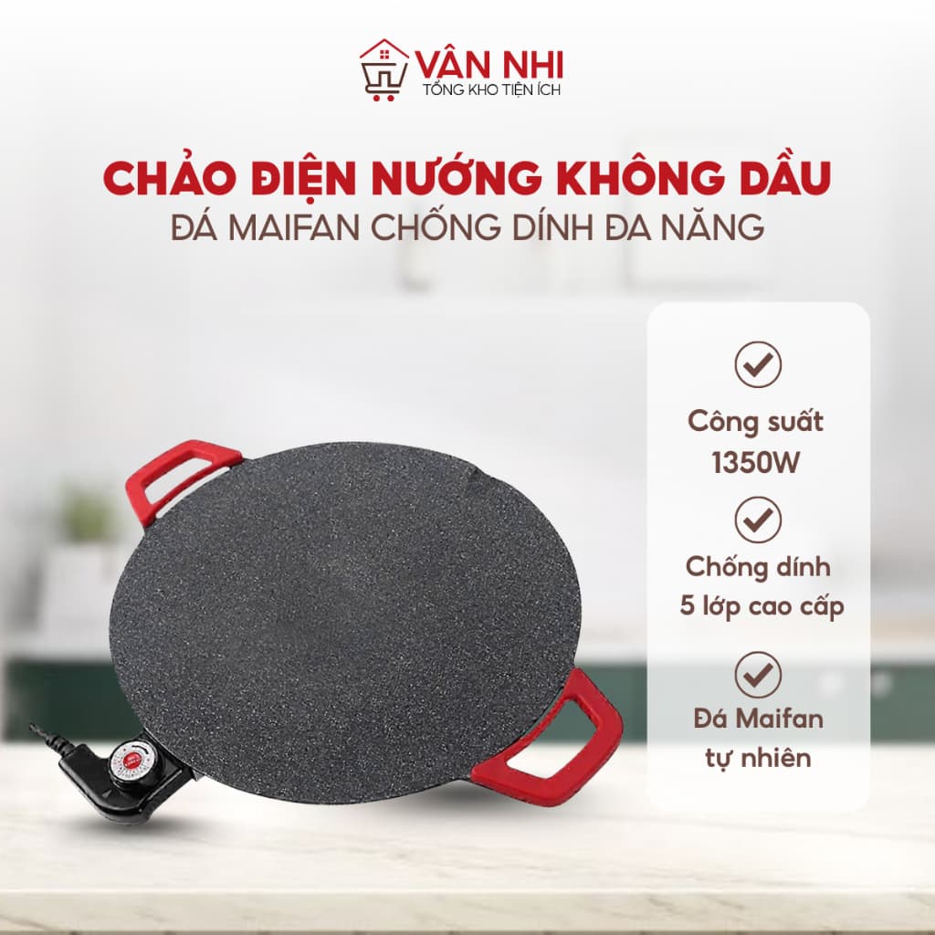 Chảo Đá Nướng Điện Men Nhật Bản Chống Dính Siêu Bền 5 Lớp Vân Chống Dính Nướng Thịt BBQ 36cm