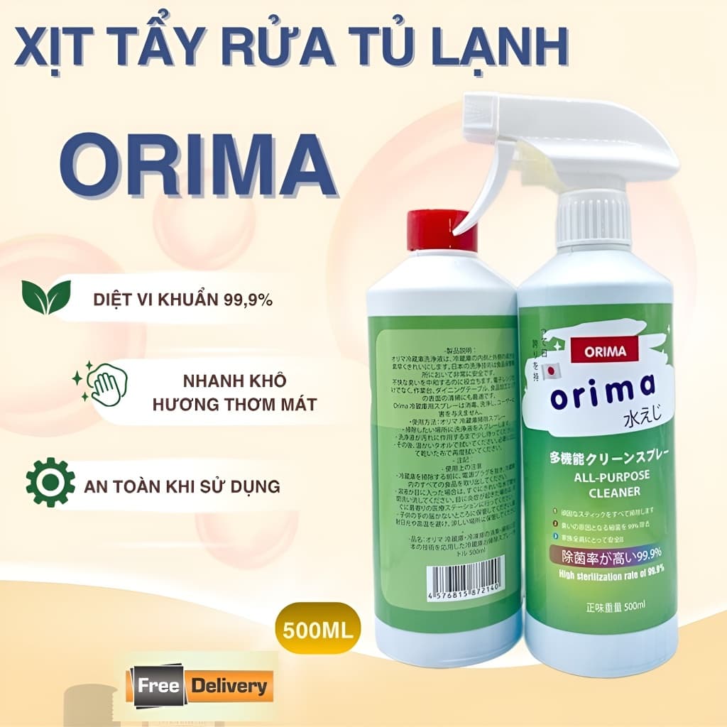 Xịt Vệ Sinh Tủ Lạnh Đa Năng ORIMA 500ml – Khử Mùi, Tẩy Sạch Mảng Bám, Diệt Khuẩn