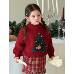 Sữa Set Áo Len Đỏ và Chân Váy Caro Bé Gái | Bộ Thu Đông Dễ Thương, Ấm Áp từ Quảng Châu 4