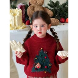 Sữa Set Áo Len Đỏ và Chân Váy Caro Bé Gái | Bộ Thu Đông Dễ Thương, Ấm Áp từ Quảng Châu 3