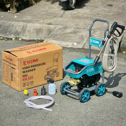 Máy Rửa Xe 3200W KOMI KM-34S lõi đồng 100% có bánh xe di chuyển tiện lợi, lưu lượng 11L/p có CB chống giật BH 12 tháng 2