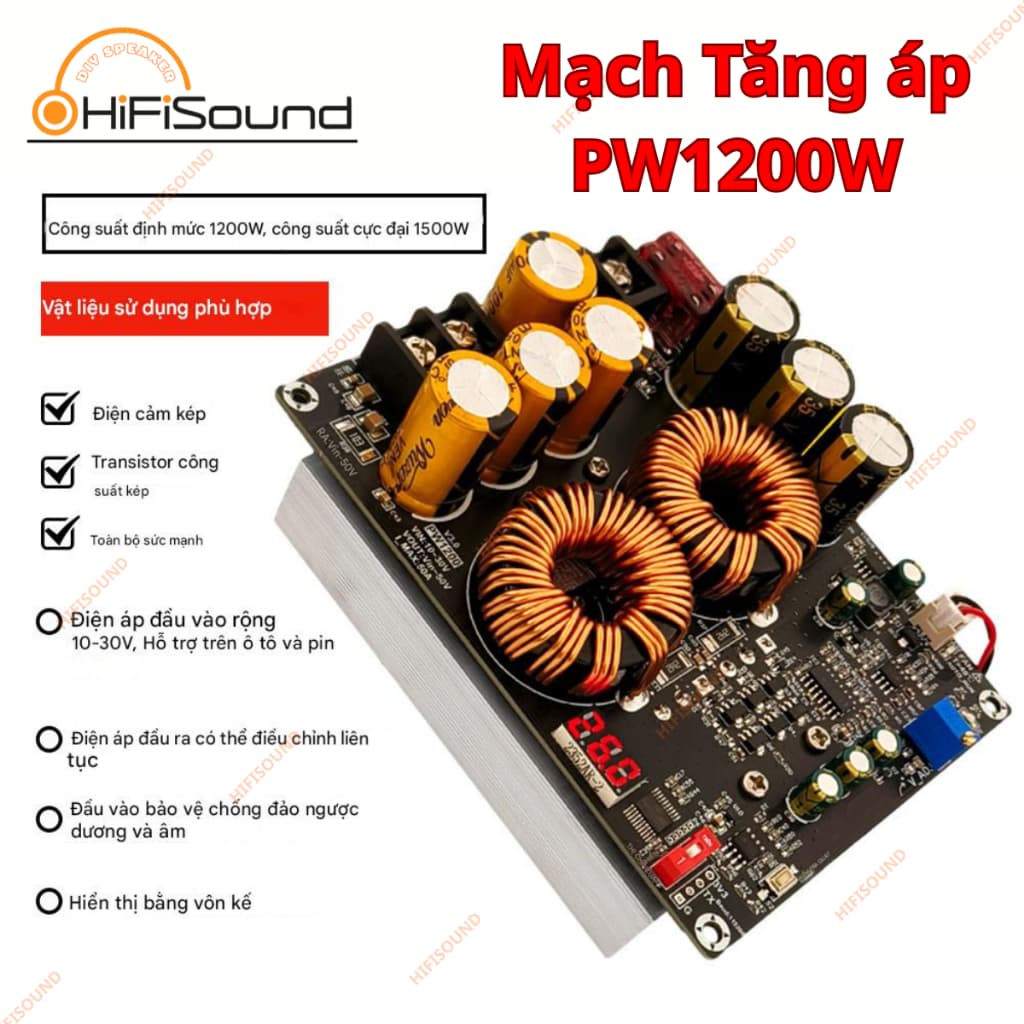 Mạch tăng áp 1200W 50A Mô-đun cấp nguồn tăng cường dòng điện cao Cuộn cảm kép Nguồn điện gợn thấp cho âm thanh PW1200