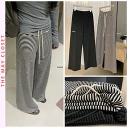 𝑨𝒏𝒏 𝑺𝒕𝒖𝒅𝒊𝒐𝐖𝐆𝐖𝐄 Quần Nỉ Suông Dài Nữ Kẻ Sọc 8151, Quần Nỉ Ống Rộng Mặt Ngoài Lông Lưng Chun Dây Rút Eo 1