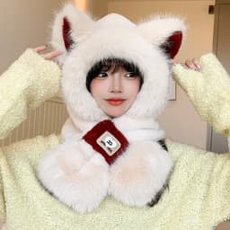 Mũ len tai gấu trùm đầu ấm mùa đông, mũ nón len nữ cute đáng yêu 9