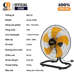 Quạt sàn Senko S1850 cao 56cm 5 cánh công xuất 75W gió mạnh chính hãng bảo hành 24 tháng 3