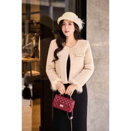 Áo khoác lông thỏ mã 8915 phối tay lông, chất lông thỏ ép mềm mịn, thiết kế 2 lớp sang chảnh 4