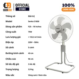 Quạt sàn Senko SL1830 5 cánh 75W gió mạnh chính hãng điều chỉnh chiều cao bảo hành 24 tháng 3