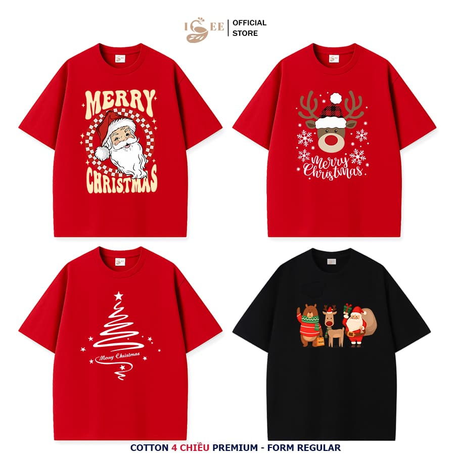 Áo thun gia đình Unisex ISEE VN in hình NOEL, áo thun giáng sinh form rộng , cotton 4 chiều mềm mịn đủ size cho gia đình