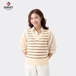 [ẨN] Áo Gile Len Nữ GENVIET JEANS Cổ V Thanh Lịch Thiết Kế Basic 9067 2