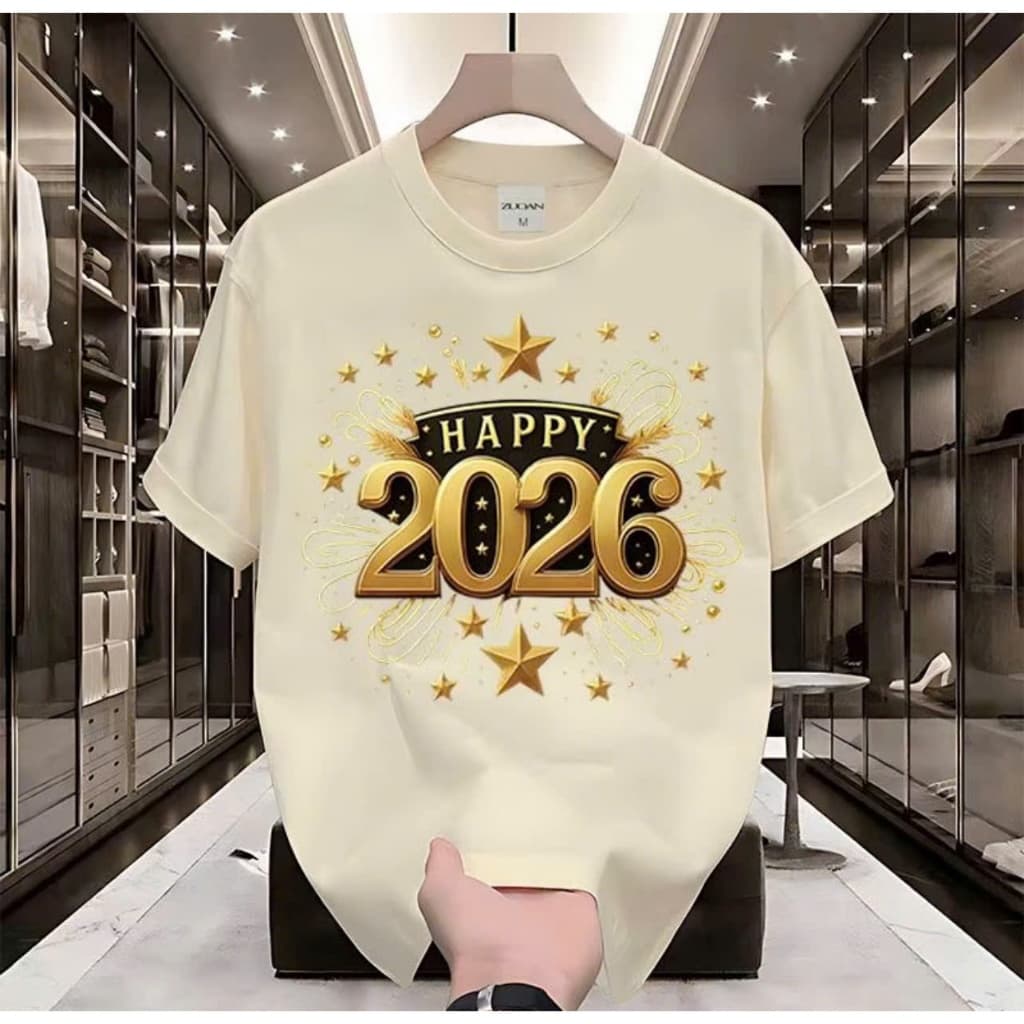 Áo thun Unisex Nam Nữ in hình HAPPY 2026 NGÔI SAO, chất cotton 100% - BOONE - BNE00191