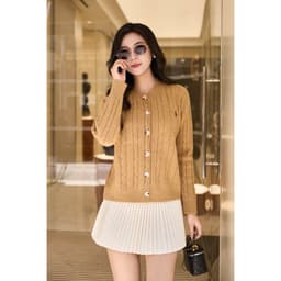 Áo len cardigan nữ cổ tròn mã 1139 phối thêu, họa tiết vặn thừng, chất len dầy dặn co giãn 2