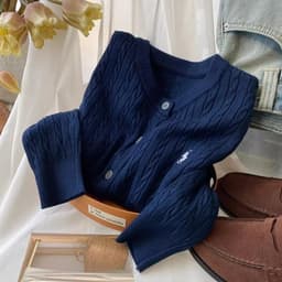 Áo len cardigan nữ cổ tròn mã 1139 phối thêu, họa tiết vặn thừng, chất len dầy dặn co giãn 5