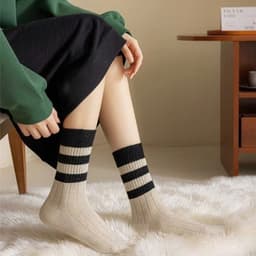 Tất Nữ - Set 10 Đôi Tất vớ nữ Cổ Cao Kiểu Dáng 3 Sọc Ngang Thấm Hút Mồ Hôi Thoáng Mát VINBEO 9