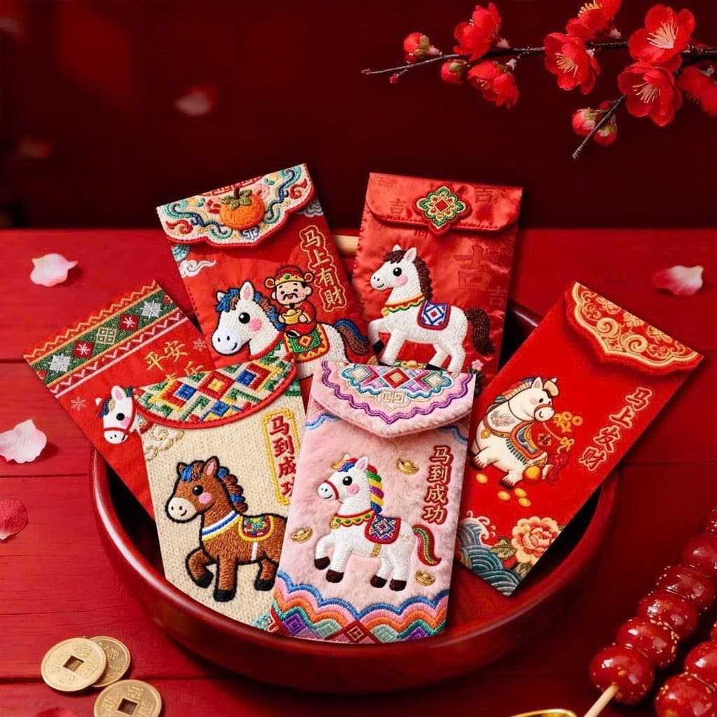 COMBO 60 BAO LÌ XÌ 3D THÊU NGỰA TẾT 2026
