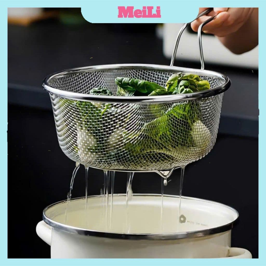 Rổ Lưới Inox "Trụng Rau " Có Tay Cầm Size 18cm – Rổ Lọc Có Tay Cầm Để Chiên Và Nấu Ăn Vớt Mì, Luộc Há Cảo – Inox Dày Bền