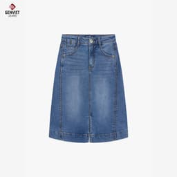 Chân váy jean nữ dáng chữ A midi GENVIET JEANS xẻ tà trước mài nhẹ cạp cao giấu bụng thanh lịch basic TJ1228J09113 4