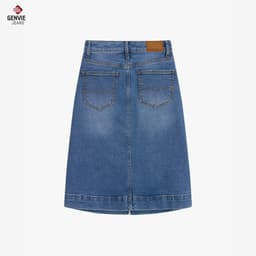 Chân váy jean nữ dáng chữ A midi GENVIET JEANS xẻ tà trước mài nhẹ cạp cao giấu bụng thanh lịch basic TJ1228J09113 5