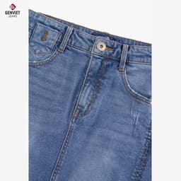 Chân váy jean nữ dáng chữ A midi GENVIET JEANS xẻ tà trước mài nhẹ cạp cao giấu bụng thanh lịch basic TJ1228J09113 2