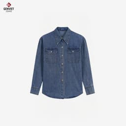 Áo sơ mi Jeans nữ dài tay GENVIET JEANS áo khoác dáng suông basic che khuyết điểm bắp tay cao cấp 9053 5