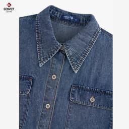 Áo sơ mi Jeans nữ dài tay GENVIET JEANS áo khoác dáng suông basic che khuyết điểm bắp tay cao cấp 9053 2