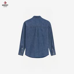 Áo sơ mi Jeans nữ dài tay GENVIET JEANS áo khoác dáng suông basic che khuyết điểm bắp tay cao cấp 9053 6