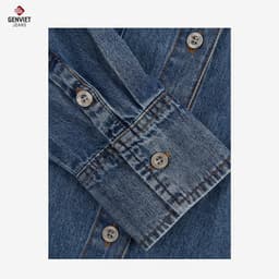 Áo sơ mi Jeans nữ dài tay GENVIET JEANS áo khoác dáng suông basic che khuyết điểm bắp tay cao cấp 9053 3
