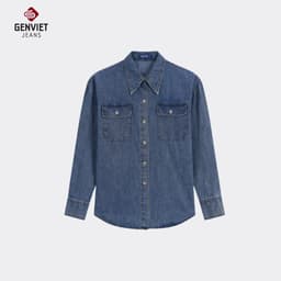 Áo sơ mi Jeans nữ dài tay GENVIET JEANS áo khoác dáng suông basic che khuyết điểm bắp tay cao cấp 9053 4