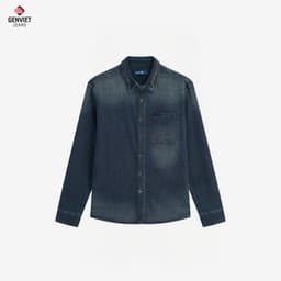 [ẨN] Áo sơ mi jean nam GENVIET JEANS dài tay dáng ôm vải denim cotton mềm hiệu ứng giặt loang basic tôn dáng 9092 4