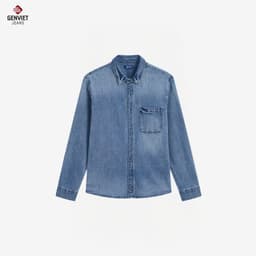 [ẨN] Áo sơ mi jean nam GENVIET JEANS dài tay dáng ôm vải denim cotton mềm hiệu ứng giặt loang basic tôn dáng 9092 2