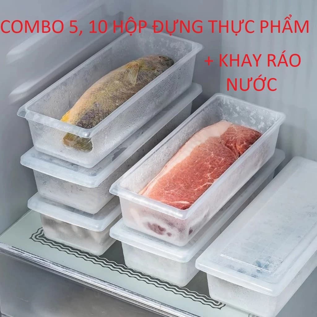 Combo 5,10 Hộp đựng thực phẩm dài chữ nhật nhựa Việt Nhật hàng cao cấp thịt cá để tủ lạnh kèm khay ráo nước 6586