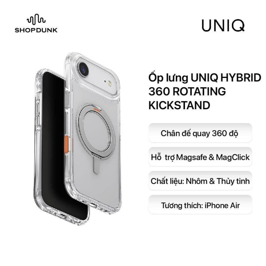 Ốp lưng UNIQ Hybrid Swivix with 360 Rotating Kickstand cho iPhone Air - LUCENT CLEAR