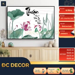 Tranh thư pháp ngang hoa sen, tranh decor tranh canvas, tranh treo tường, tranh trang trí, tranh đẹp 1