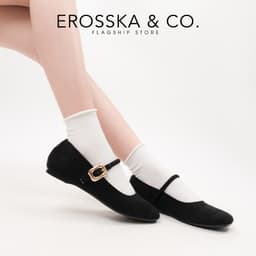 Erosska - Giày búp bê nữ ballet core mũi vuông, quai ngang phối khóa màu nâu  - EL084 9