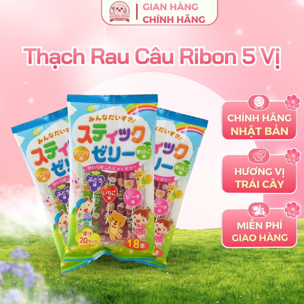Thạch Rau Câu Ribon 5 Vị Trái Cây Nội Địa Nhật Bản (18 Que/Túi)