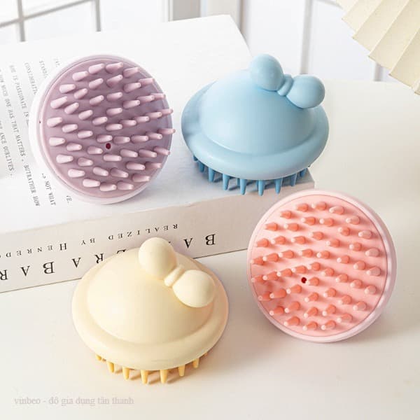 Bàn Chải Gội Đầu Silicon Hình Nơ Dễ Thương, Bàn Chải Massage Làm Sạch Da Đầu VINBEO