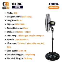 Quạt Đứng Công Nghiệp YanFan D18 màu đen 5 cánh gió mạnh công xuất 65W chính hãng 2